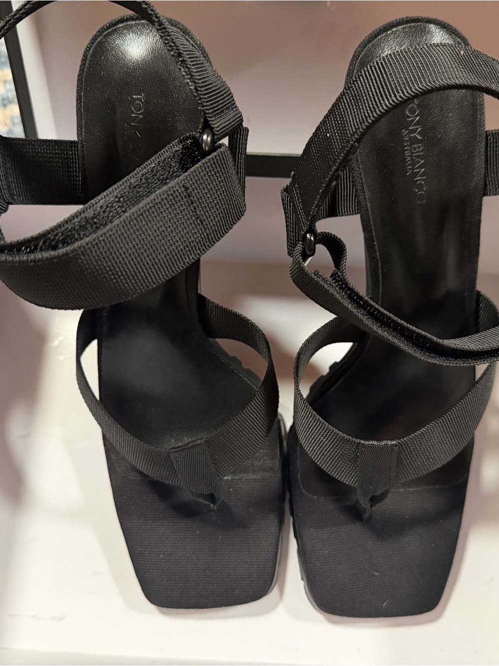 Tony Bianco Black Strappy Square-Toe Heels